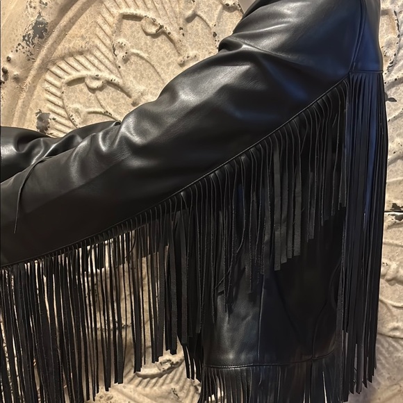 Adore Black Fringe Leather Jacket - Picture 13 of 16